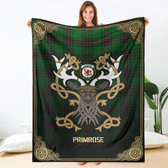 Primrose Tartan Crest Premium Blanket - Celtic Stag style