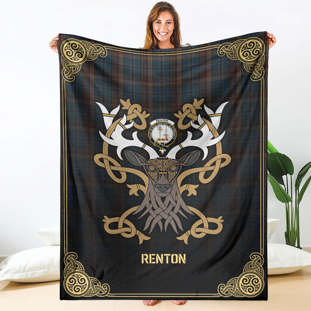 Renton Tartan Crest Premium Blanket - Celtic Stag style