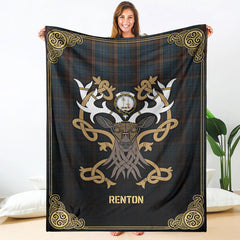 Renton Tartan Crest Premium Blanket - Celtic Stag style