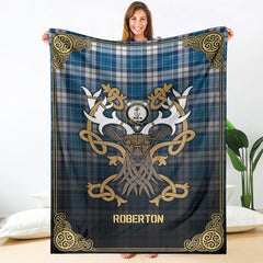 Roberton Tartan Crest Premium Blanket - Celtic Stag style
