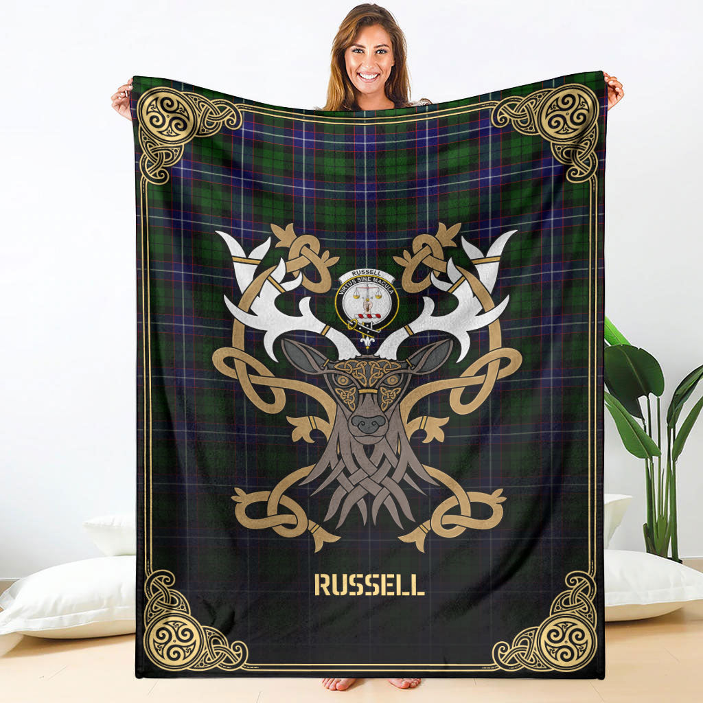 Russell Modern Tartan Crest Premium Blanket - Celtic Stag style