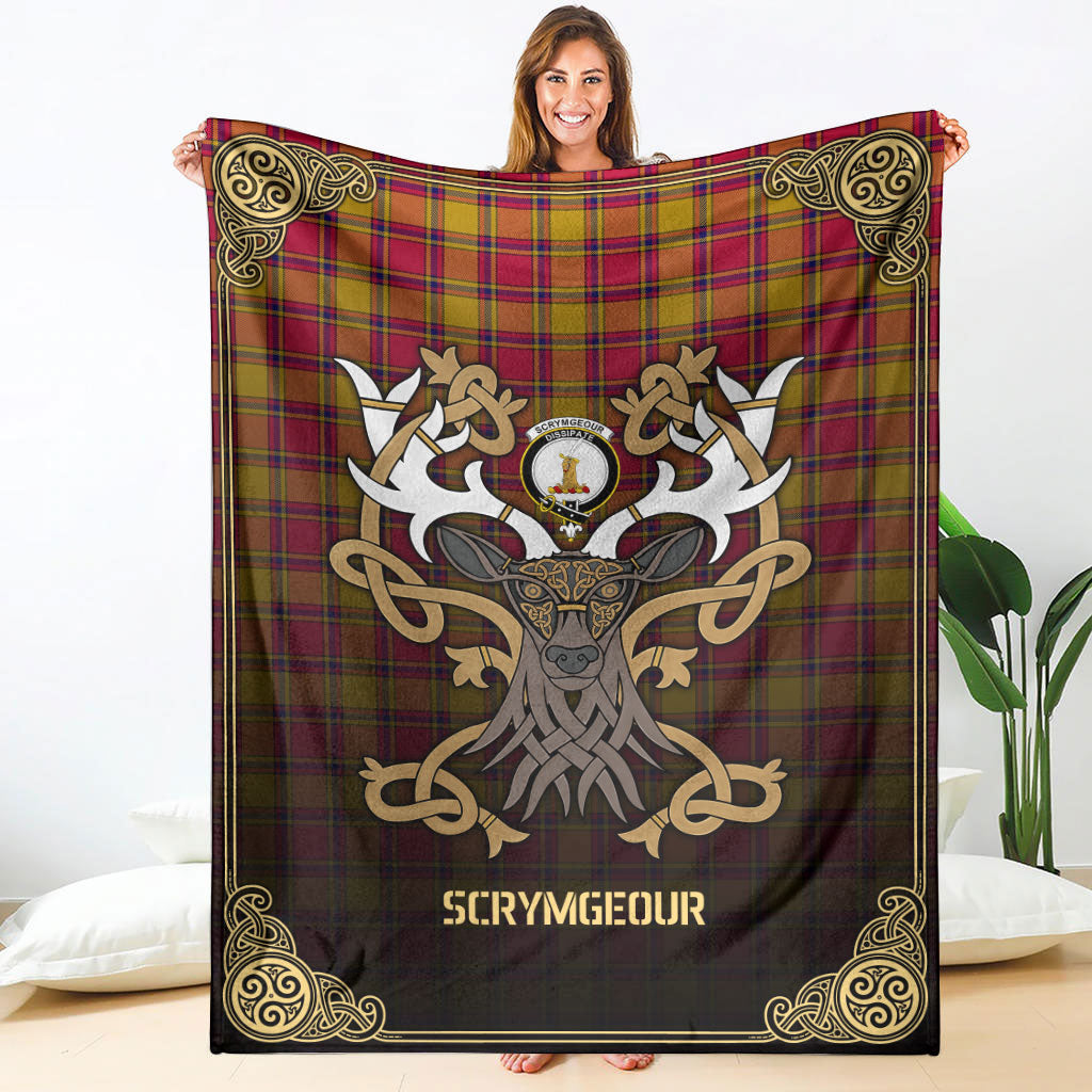 Scrymgeour Tartan Crest Premium Blanket - Celtic Stag style