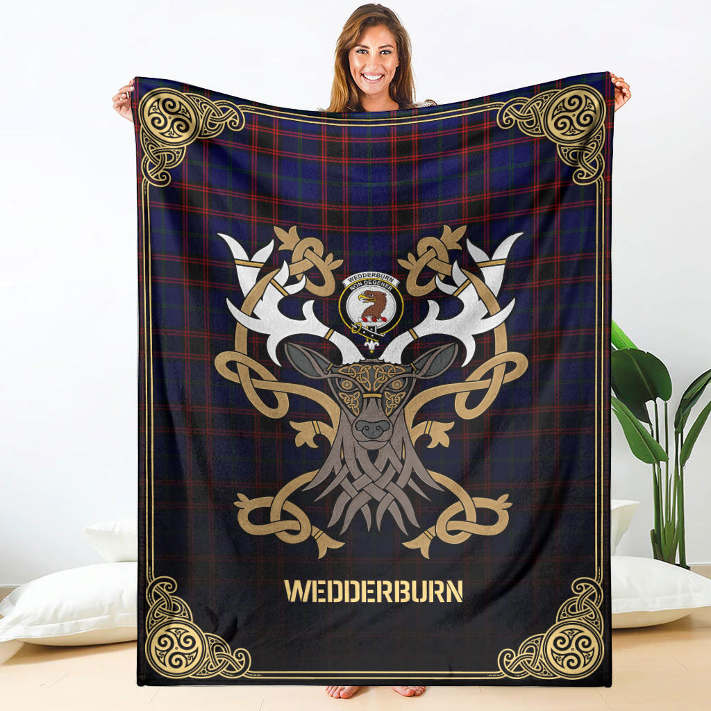 Wedderburn Tartan Crest Premium Blanket - Celtic Stag style