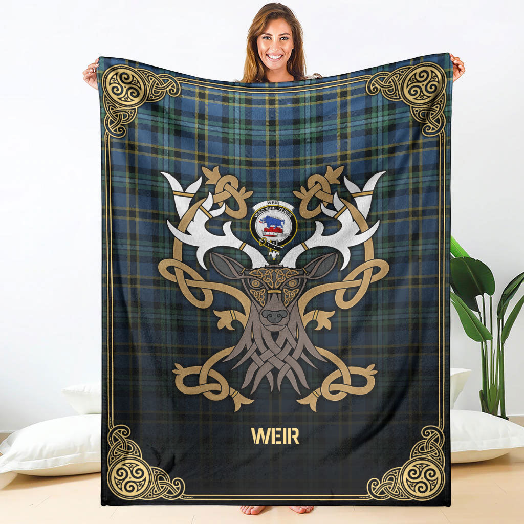 Weir Ancient Tartan Crest Premium Blanket - Celtic Stag style