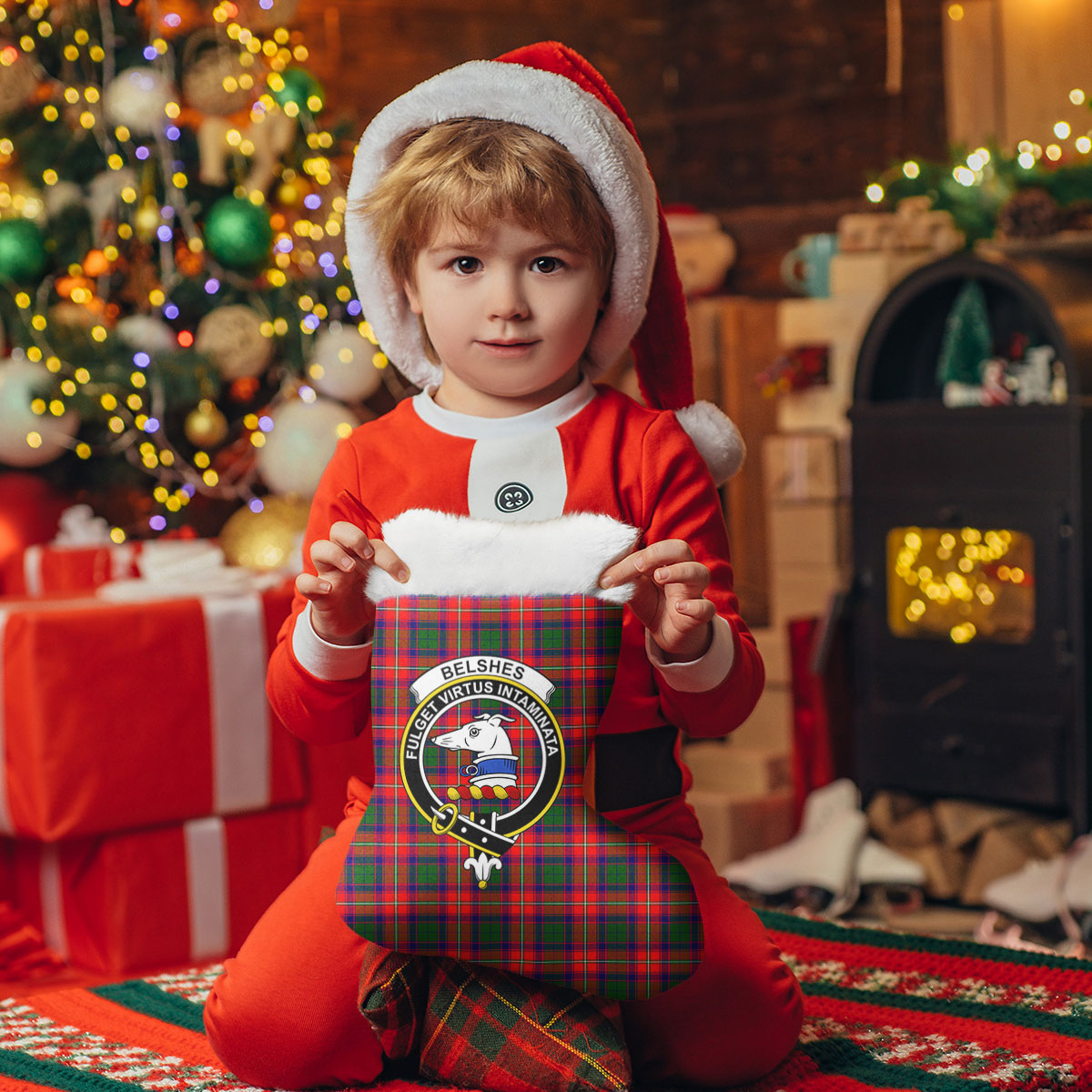 Belshes Tartan Crest Christmas Stocking