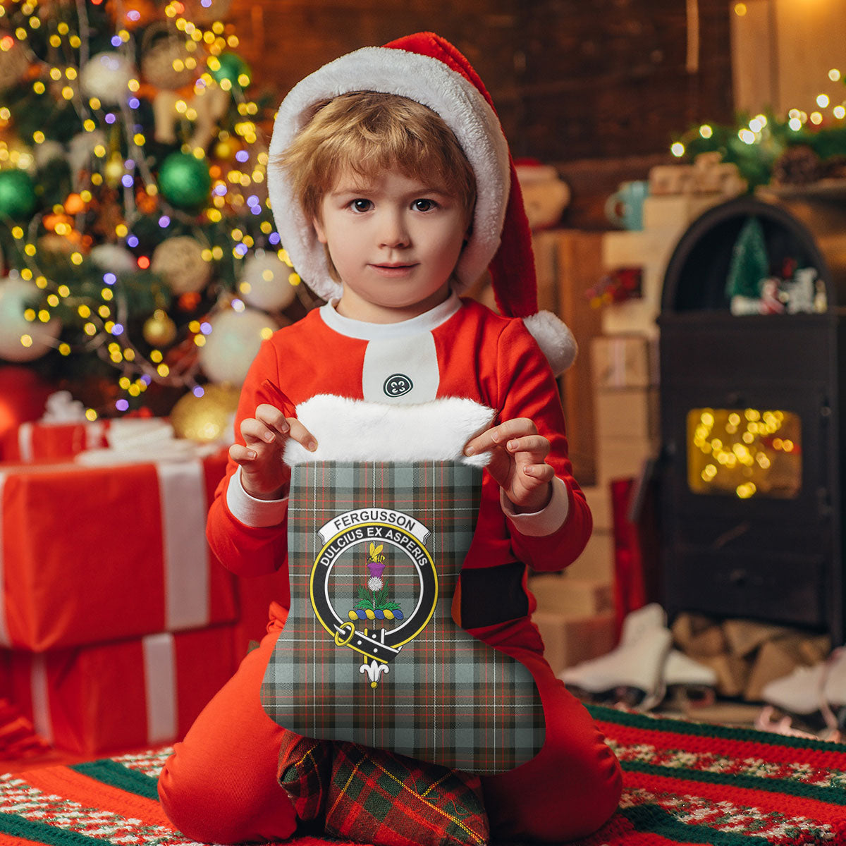 Fergusson Weathered Tartan Crest Christmas Stocking