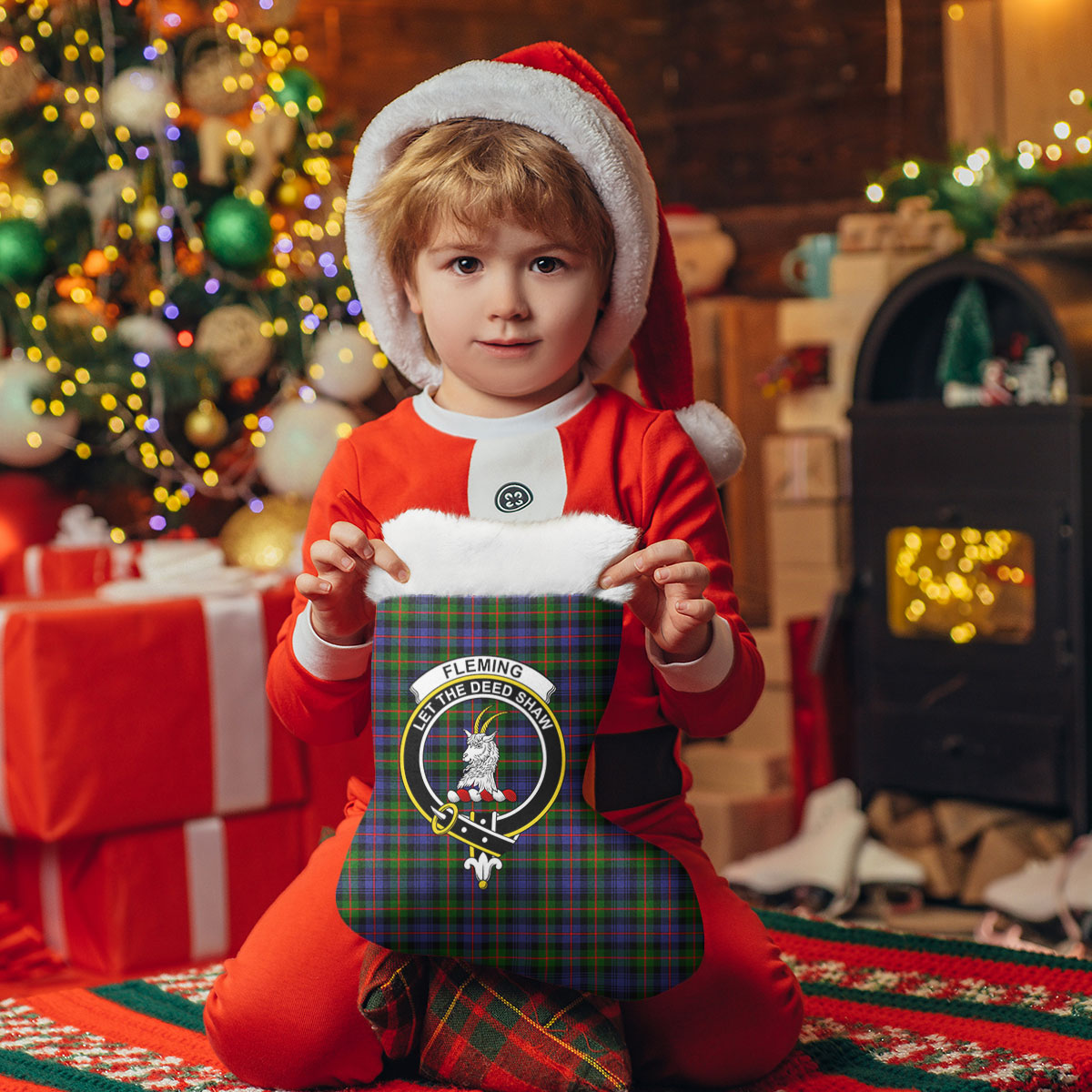 Fleming Tartan Crest Christmas Stocking