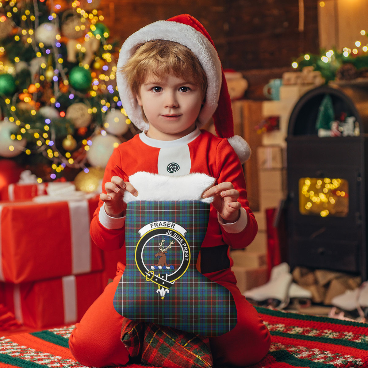 Fraser (of Lovat) Hunting Ancient Tartan Crest Christmas Stocking