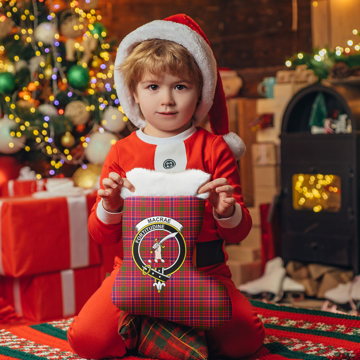 MacRae Modern Tartan Crest Christmas Stocking