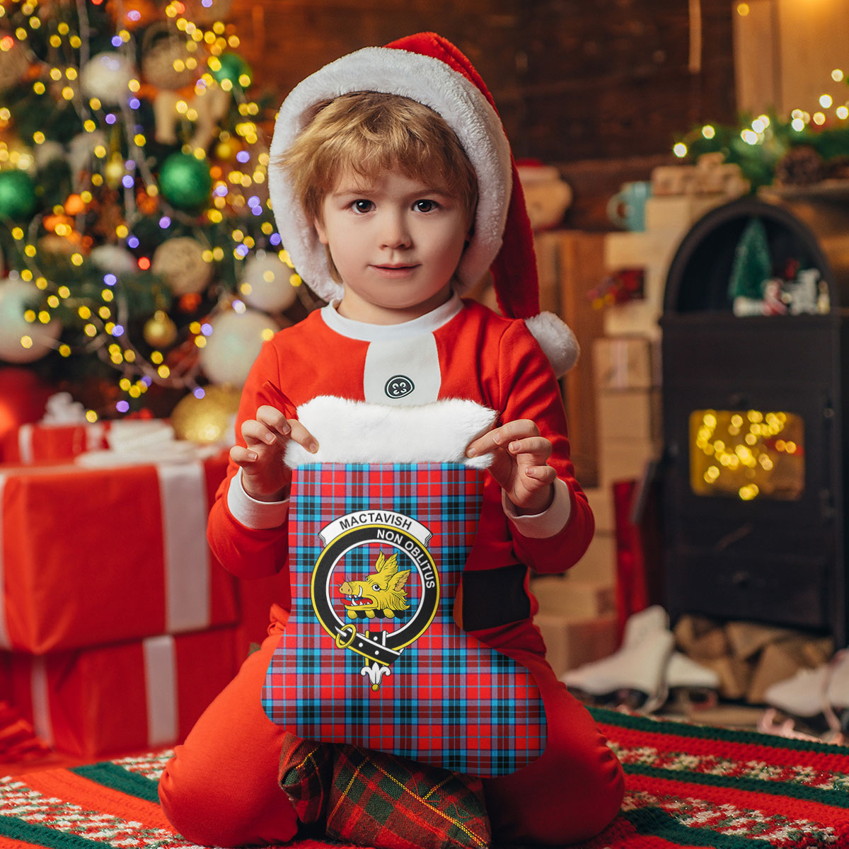 MacTavish Modern Tartan Crest Christmas Stocking