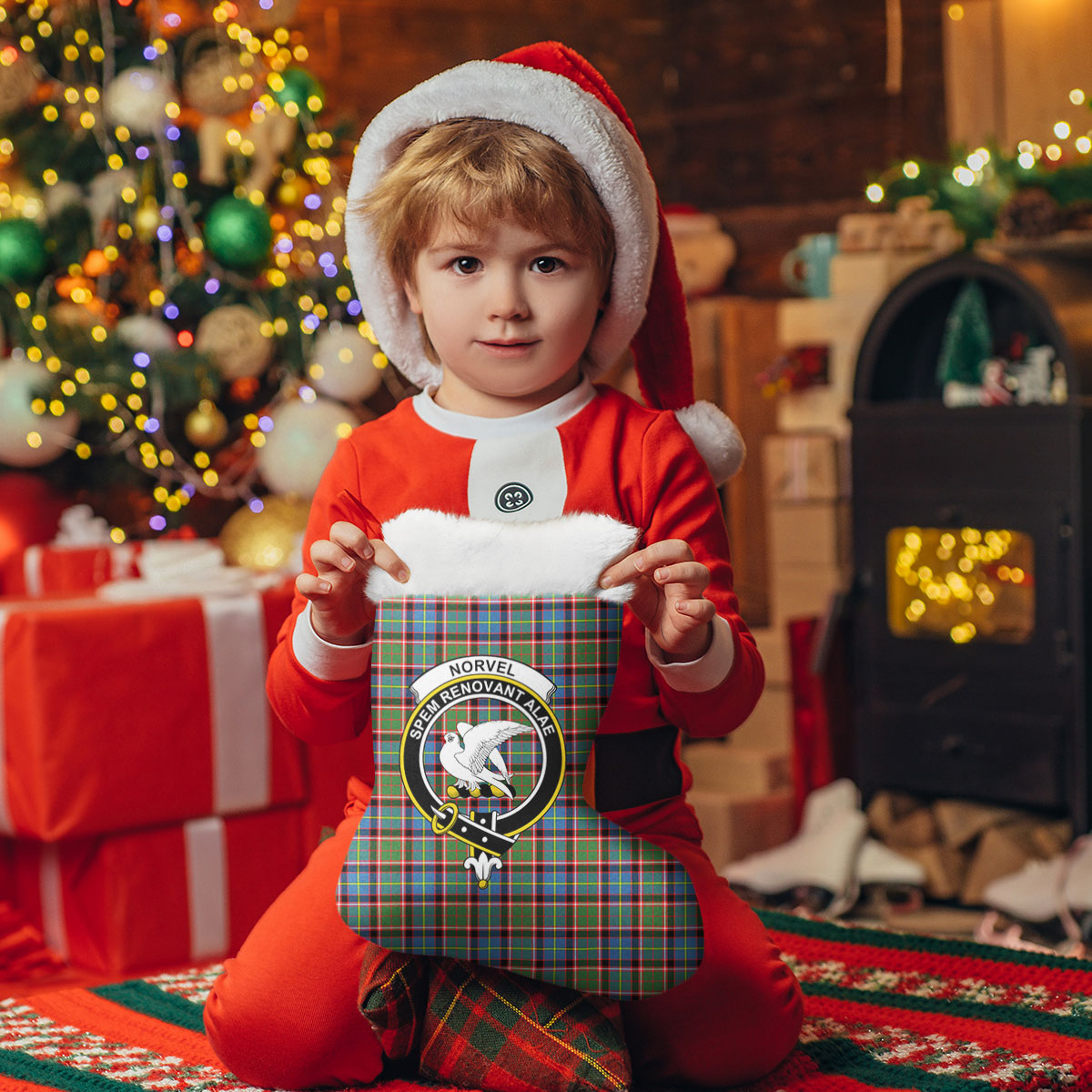 Norvel (or Norvill) Tartan Crest Christmas Stocking