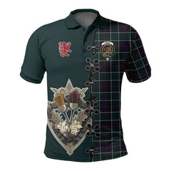 Leslie Hunting Modern Tartan Polo Shirt - Lion Rampant And Celtic Thistle Style