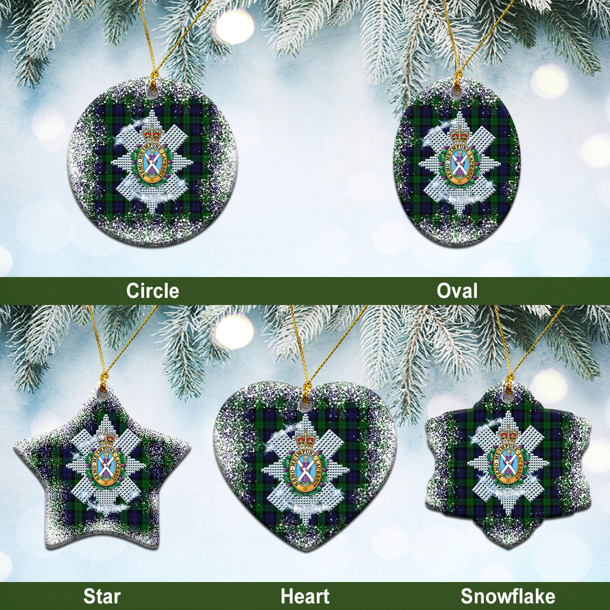 Black Watch Tartan Christmas Ceramic Ornament - Snow Style
