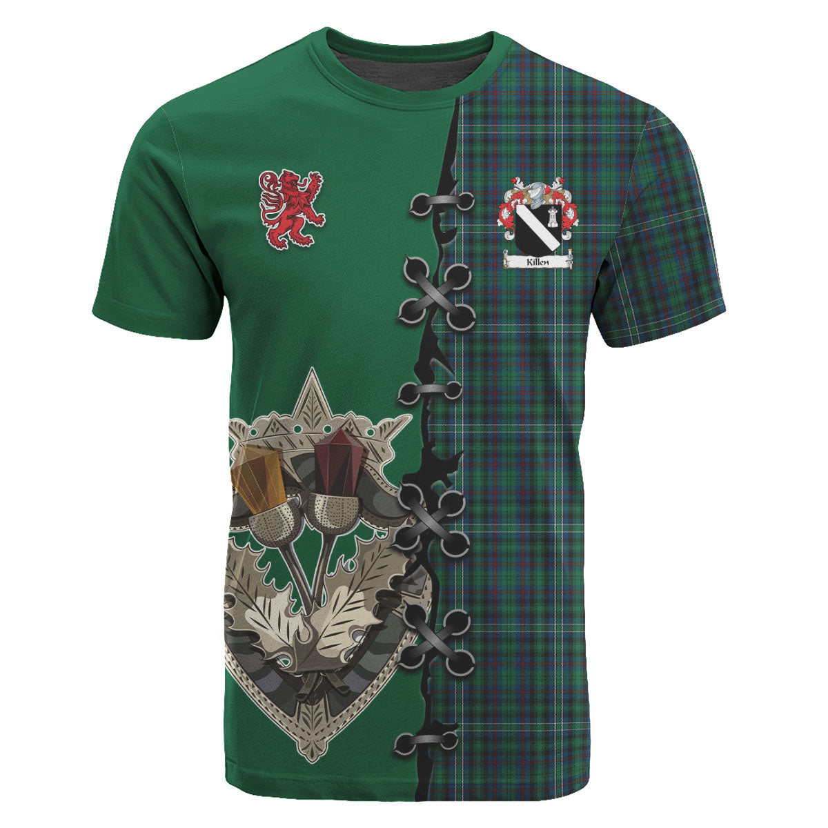 Killen Tartan T-shirt - Lion Rampant And Celtic Thistle Style