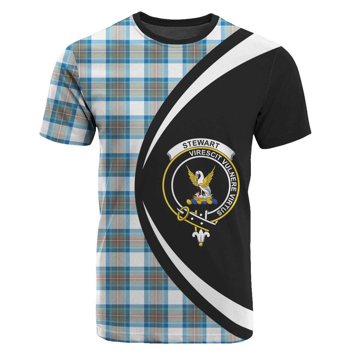 Stewart Muted Blue Tartan Crest T-shirt - Circle Style