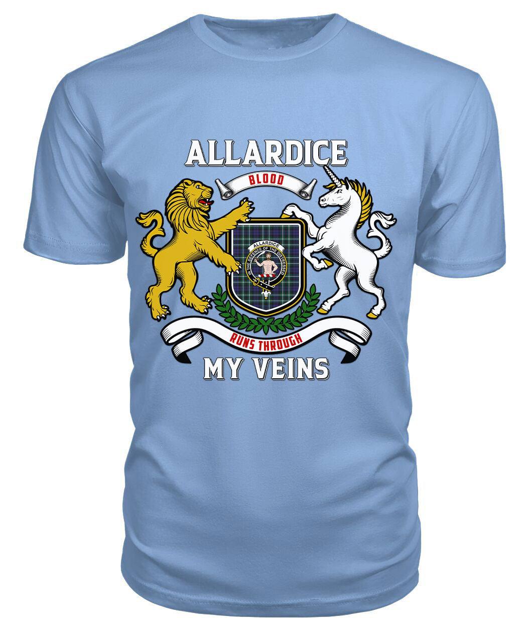 Allardice Tartan Crest 2D T-shirt - Blood Runs Through My Veins Style