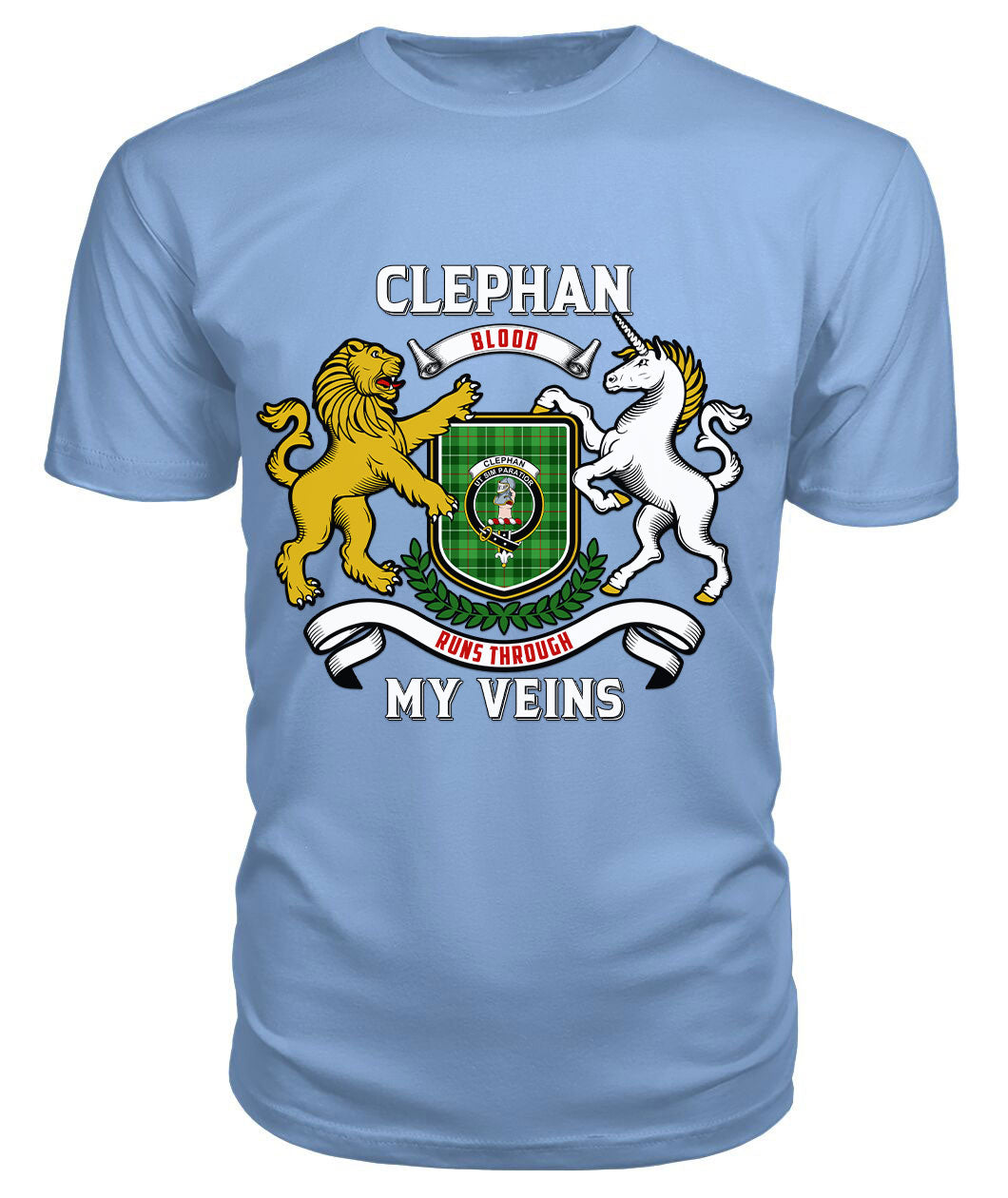 Clephan (or Clephane) Tartan Crest 2D T-shirt - Blood Runs Through My Veins Style