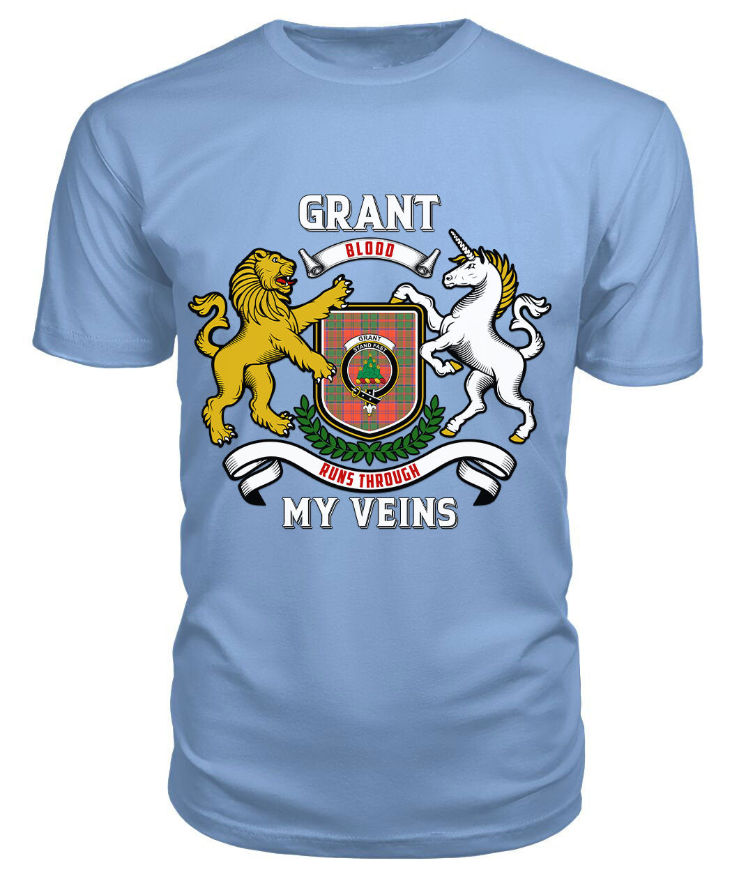 Grant Ancient Tartan Crest 2D T-shirt - Blood Runs Through My Veins Style