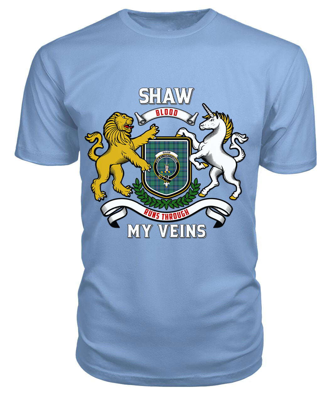 Shaw Ancient Tartan Crest 2D T-shirt - Blood Runs Through My Veins Style