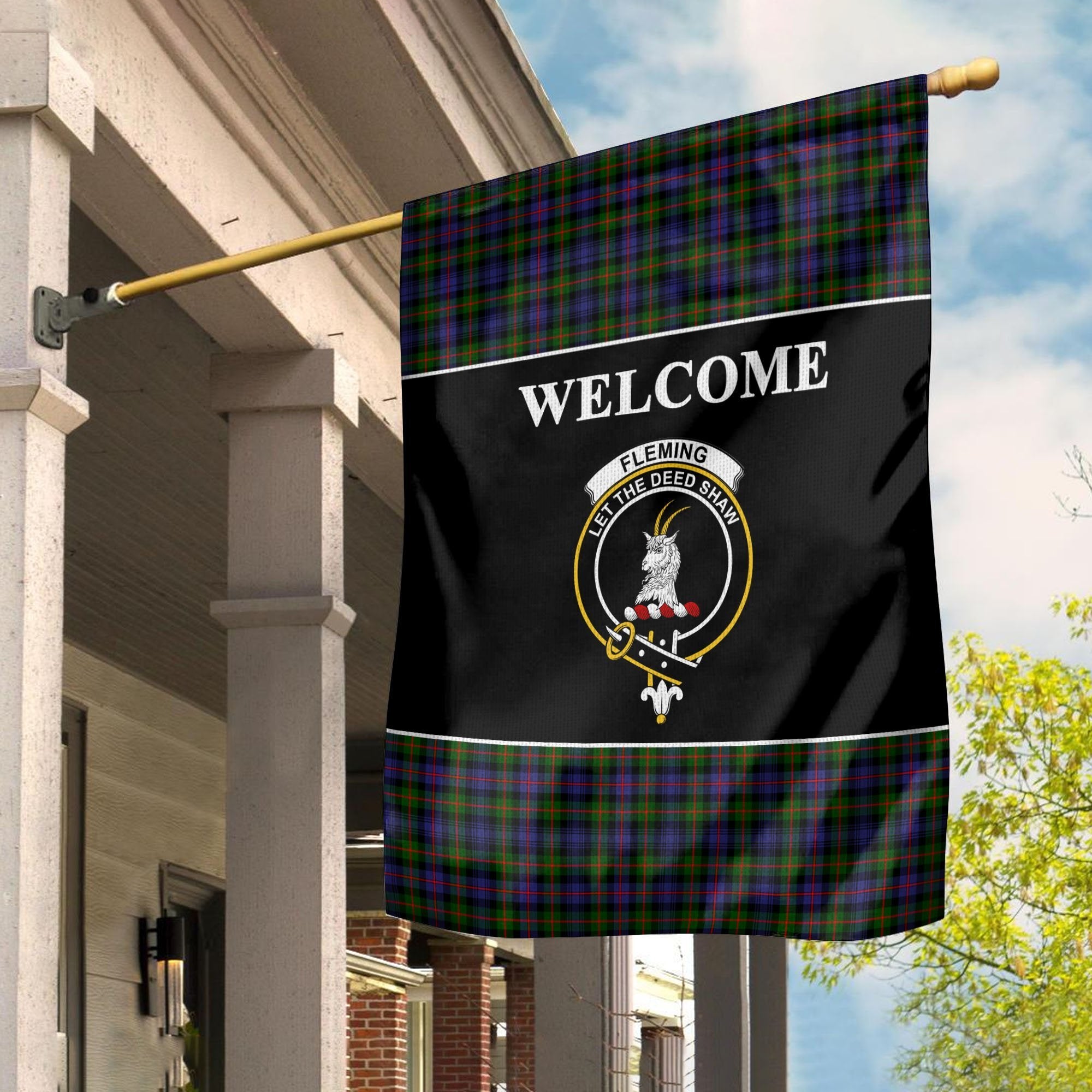 Fleming Tartan Crest Black Garden Flag