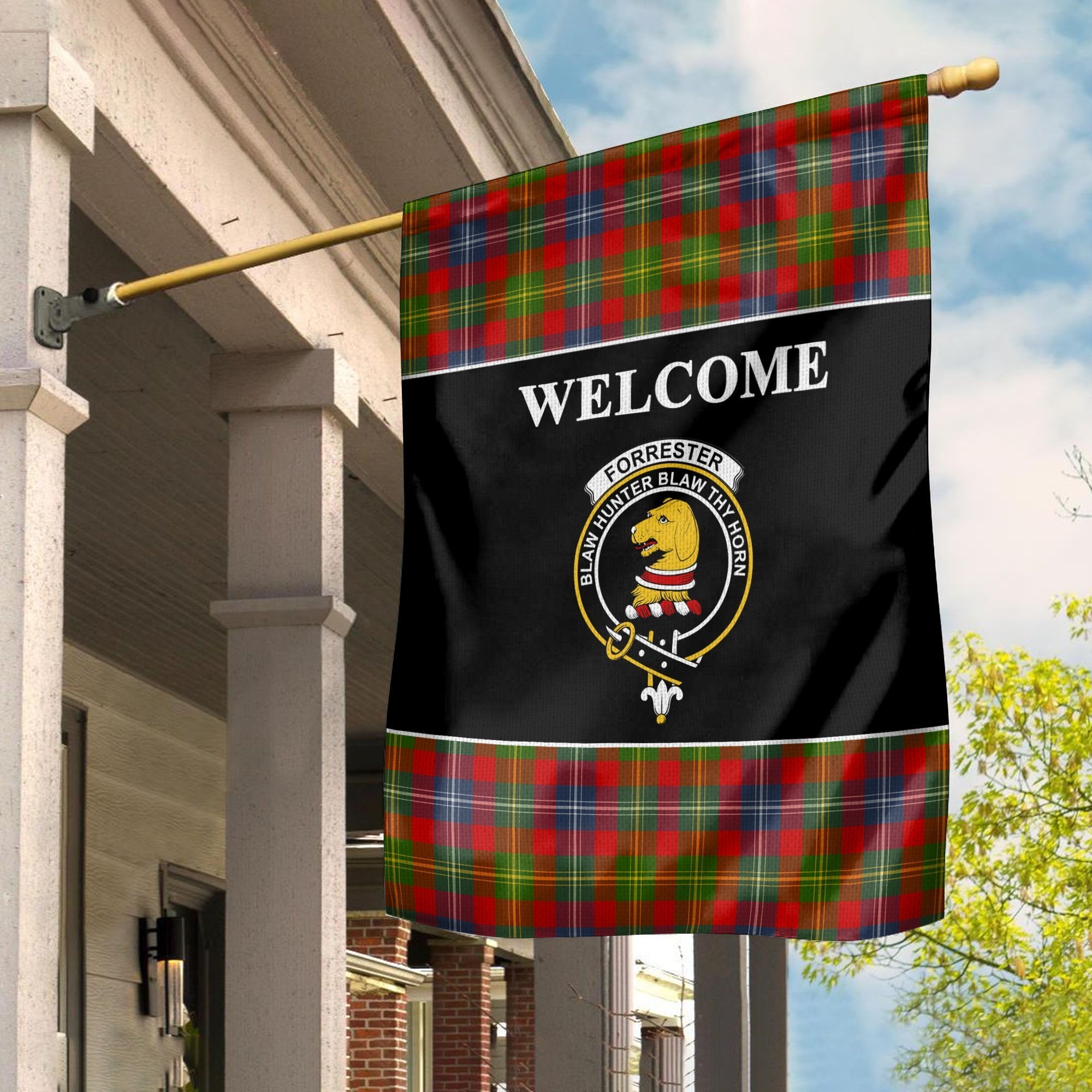 Forrester Tartan Crest Black Garden Flag