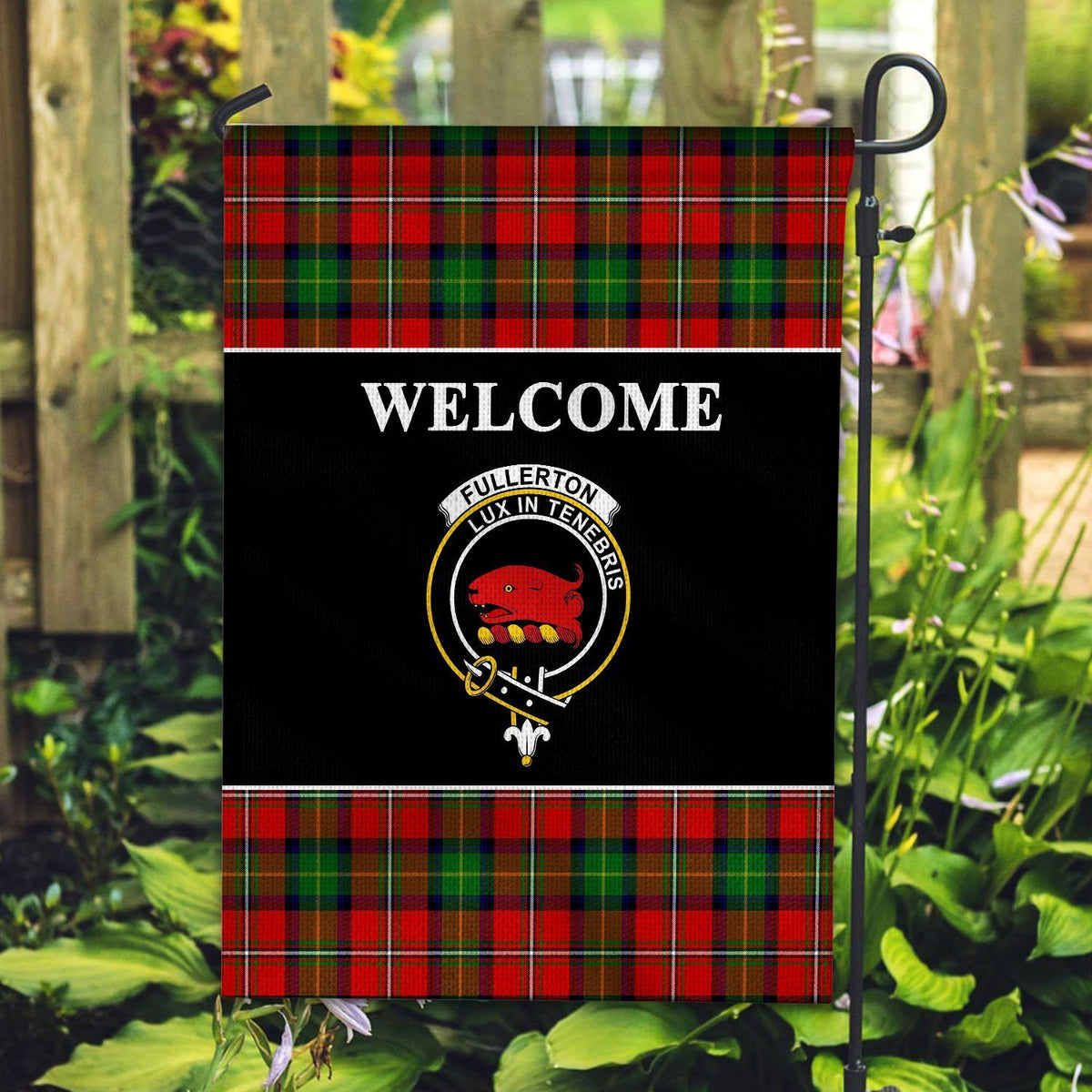 Fullerton Tartan Crest Black Garden Flag