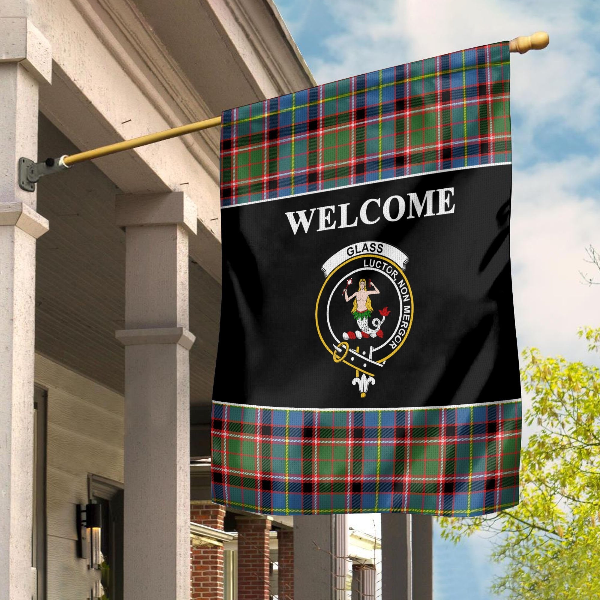 Glass Tartan Crest Black Garden Flag