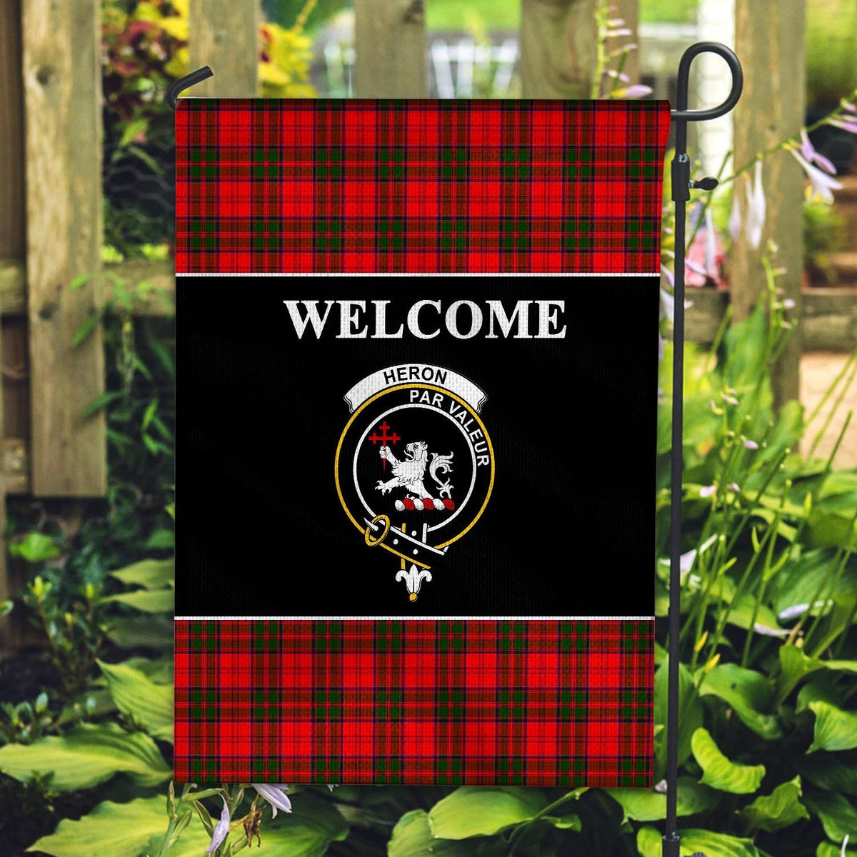 Heron Tartan Crest Black Garden Flag