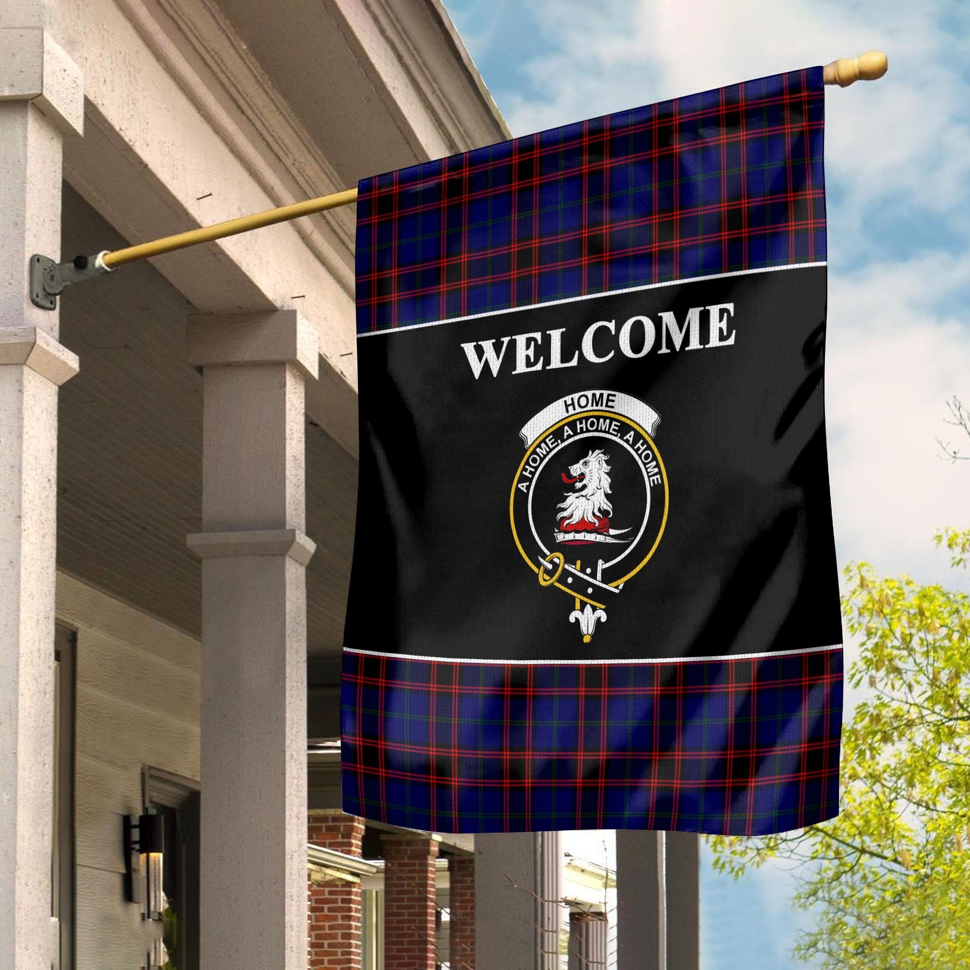 Home (or Hume) Tartan Crest Black Garden Flag