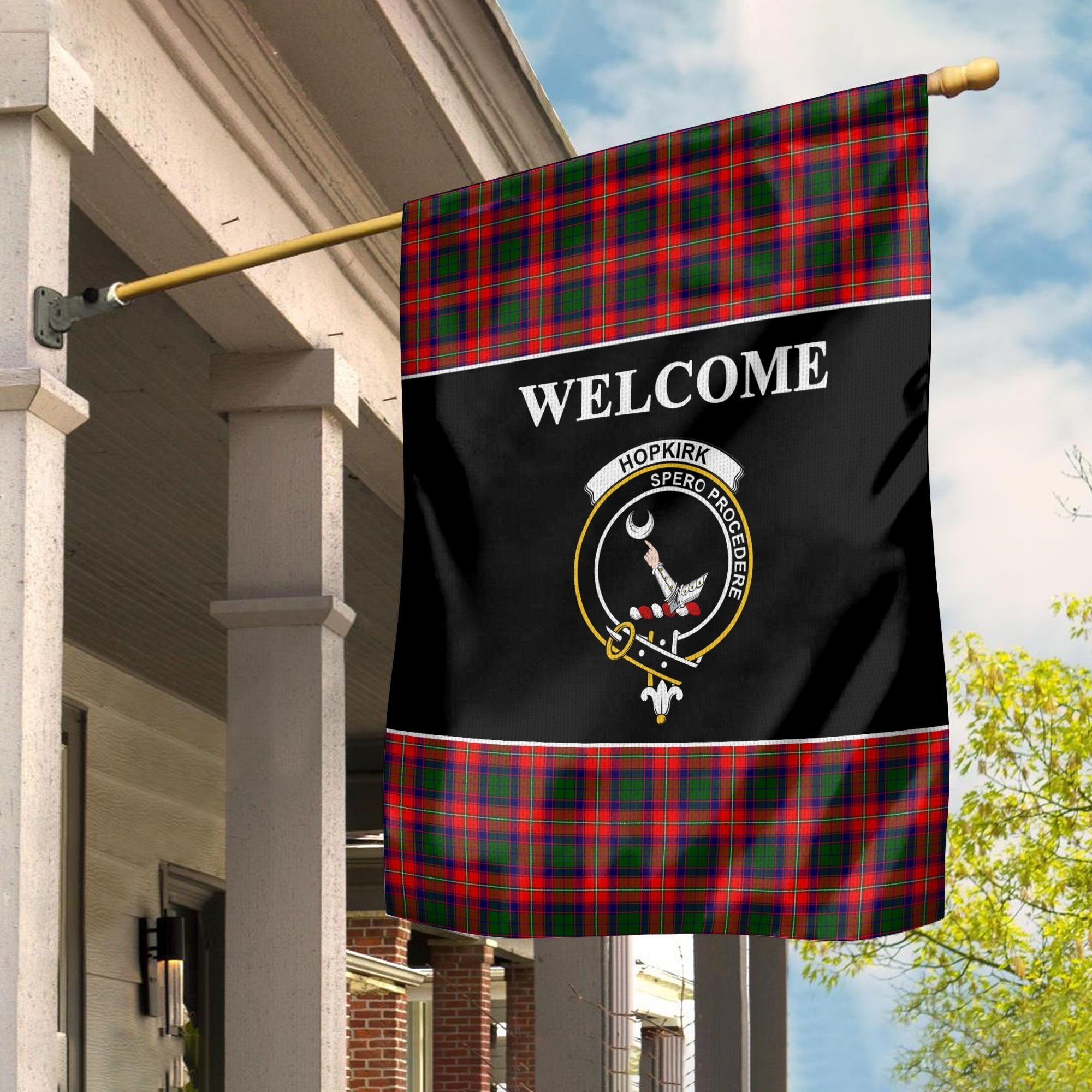 Hopkirk Tartan Crest Black Garden Flag