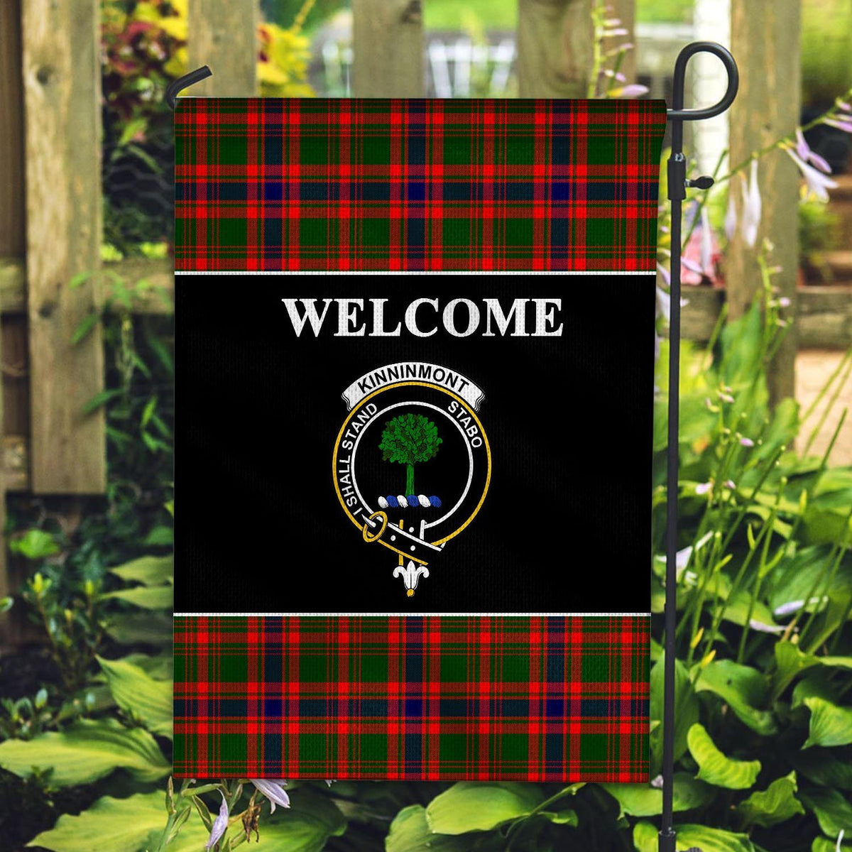 Kinninmont Tartan Crest Black Garden Flag