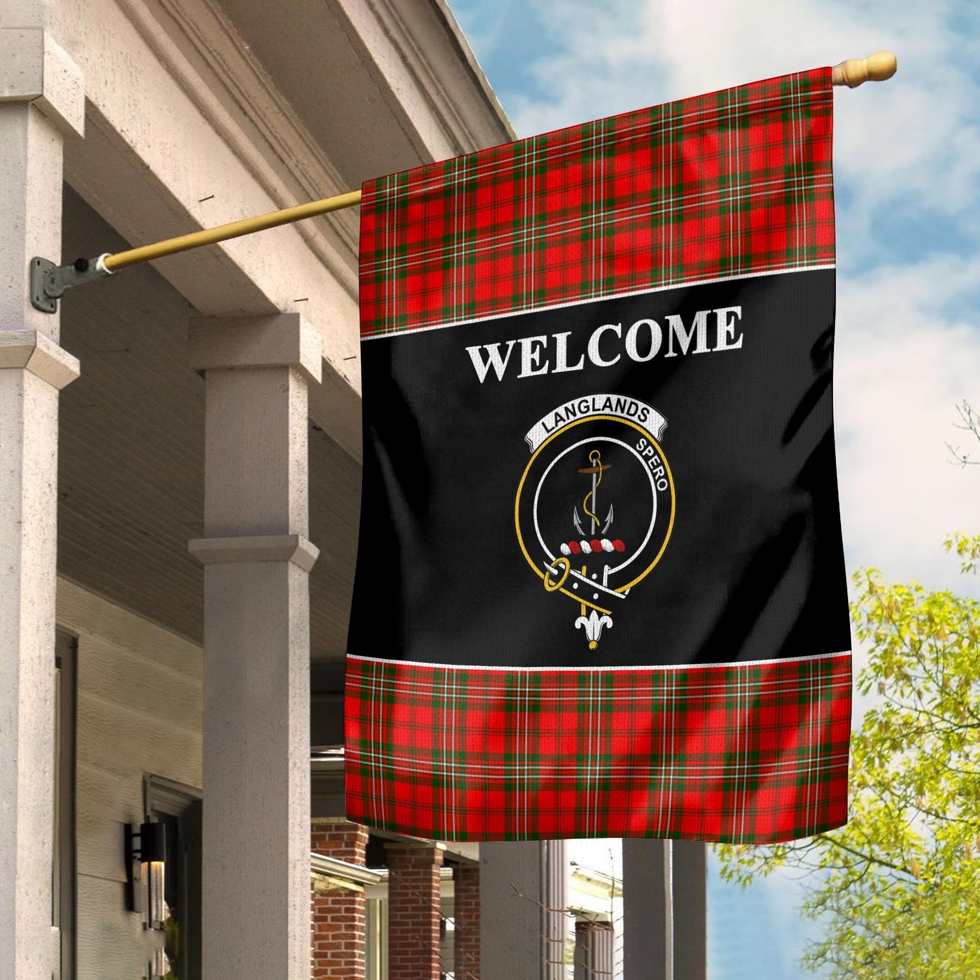 Langlands Tartan Crest Black Garden Flag