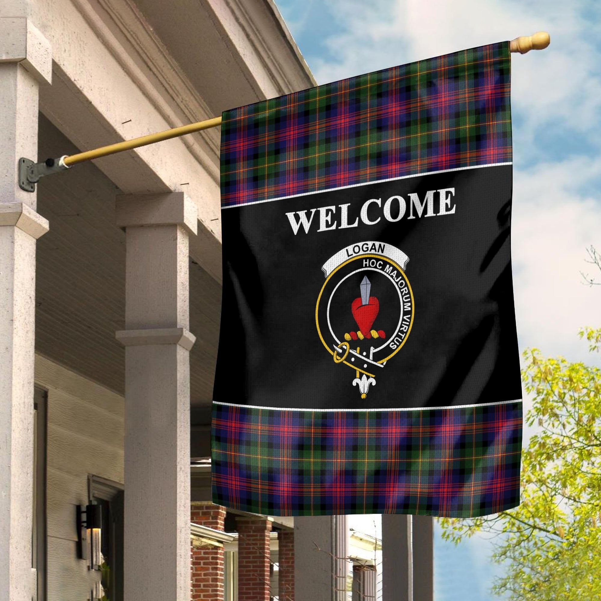 Logan Tartan Crest Black Garden Flag