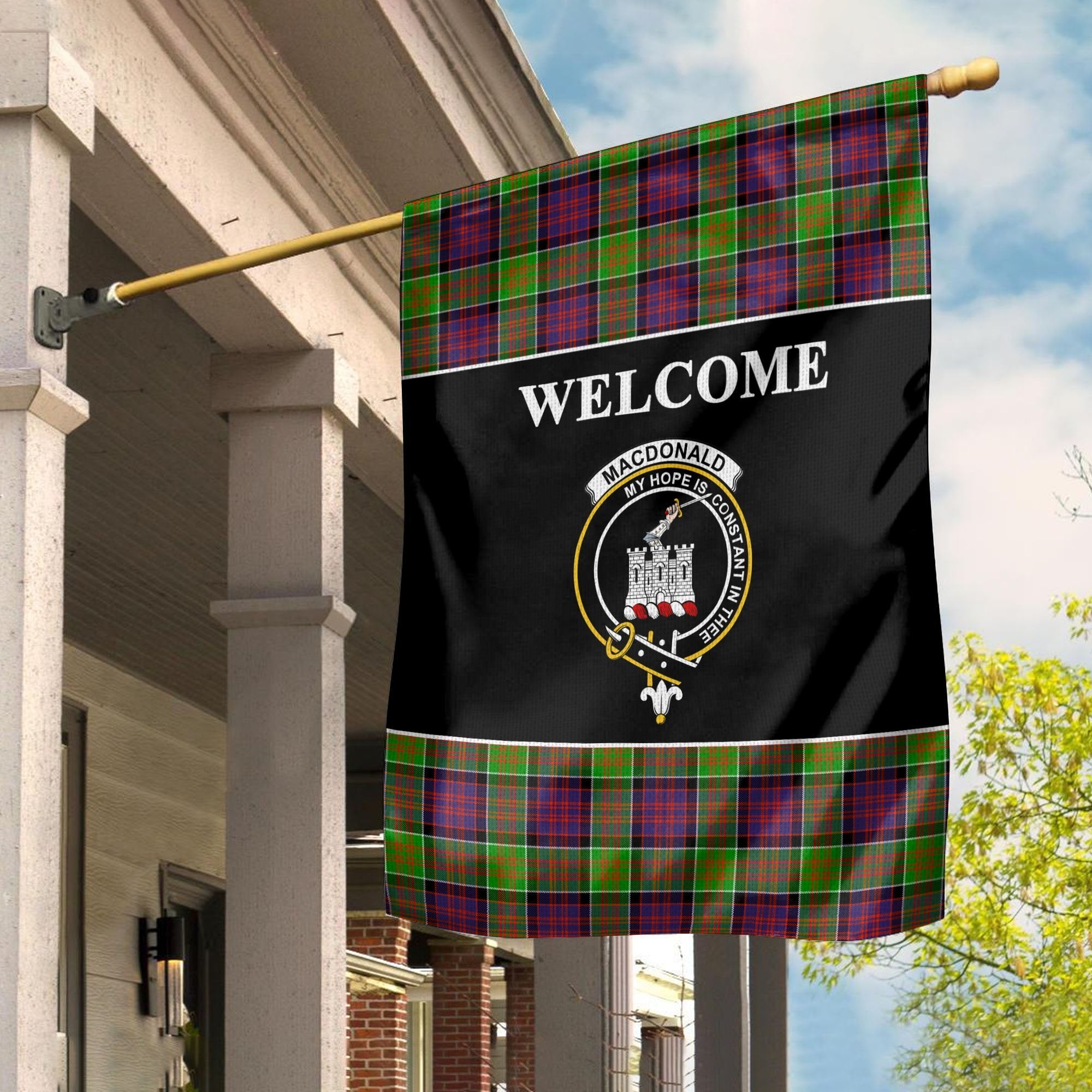 MacDonald (Clan Ranald) Tartan Crest Black Garden Flag