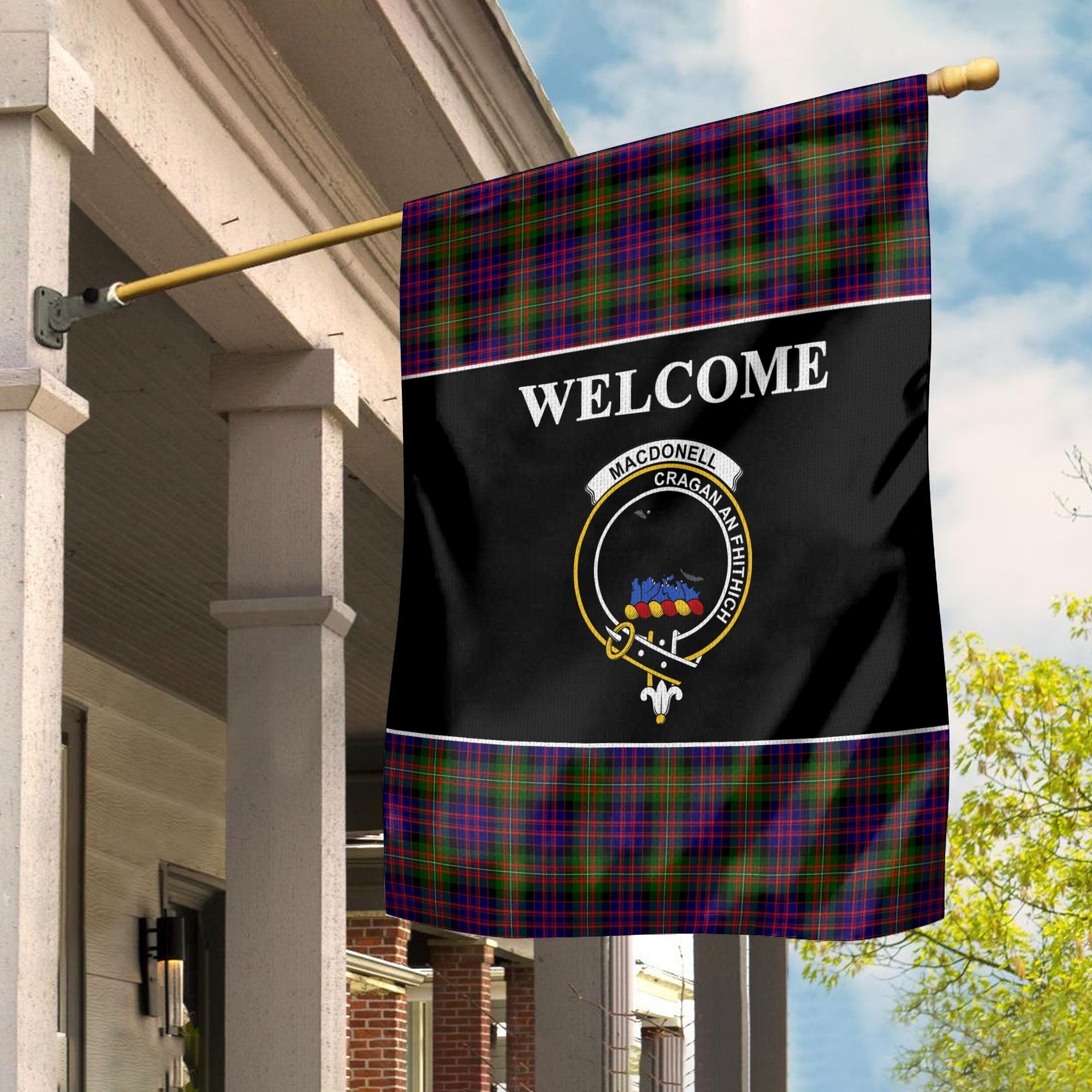 MacDonell of Glengarry Tartan Crest Black Garden Flag