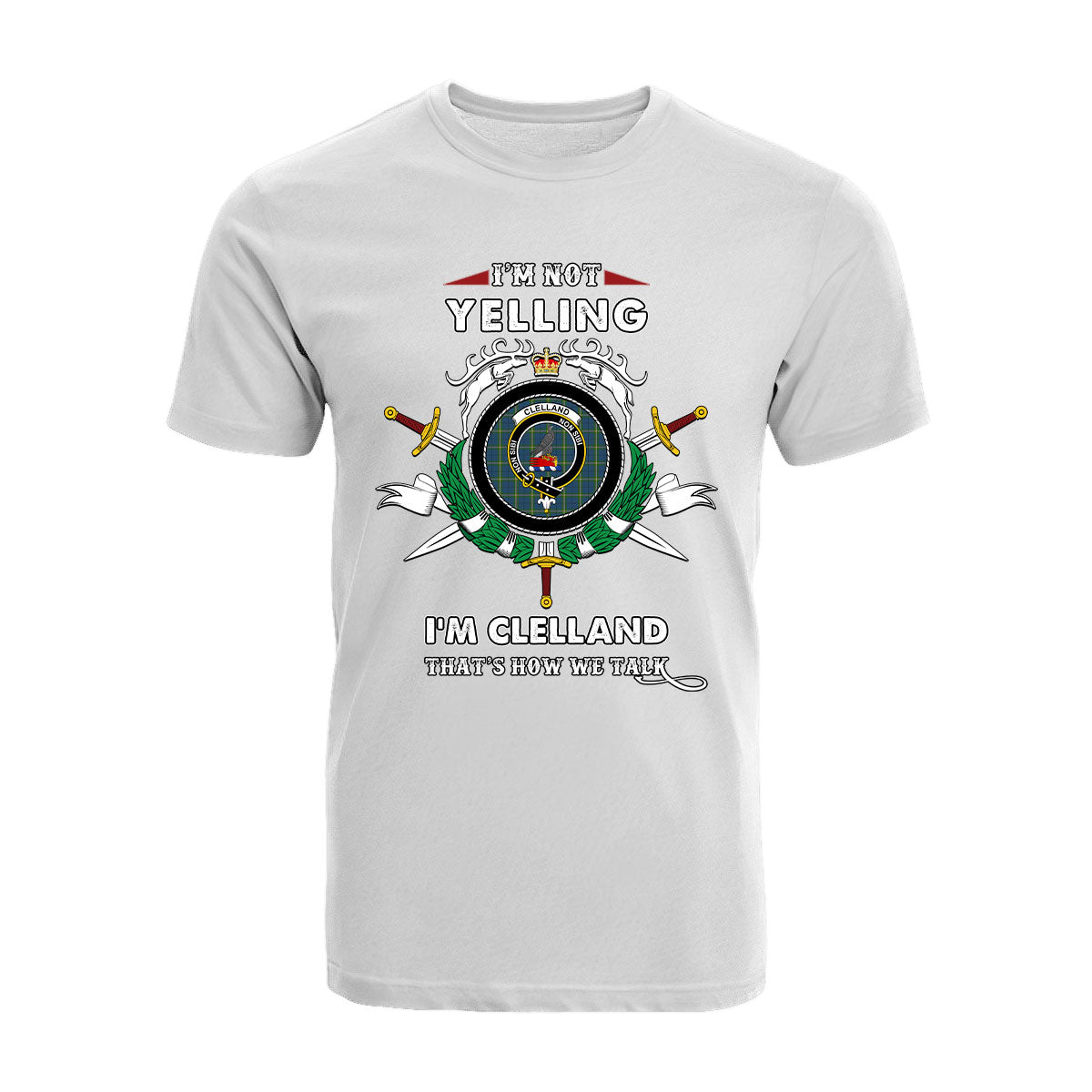 Clelland Tartan Crest T-shirt - I'm not yelling style