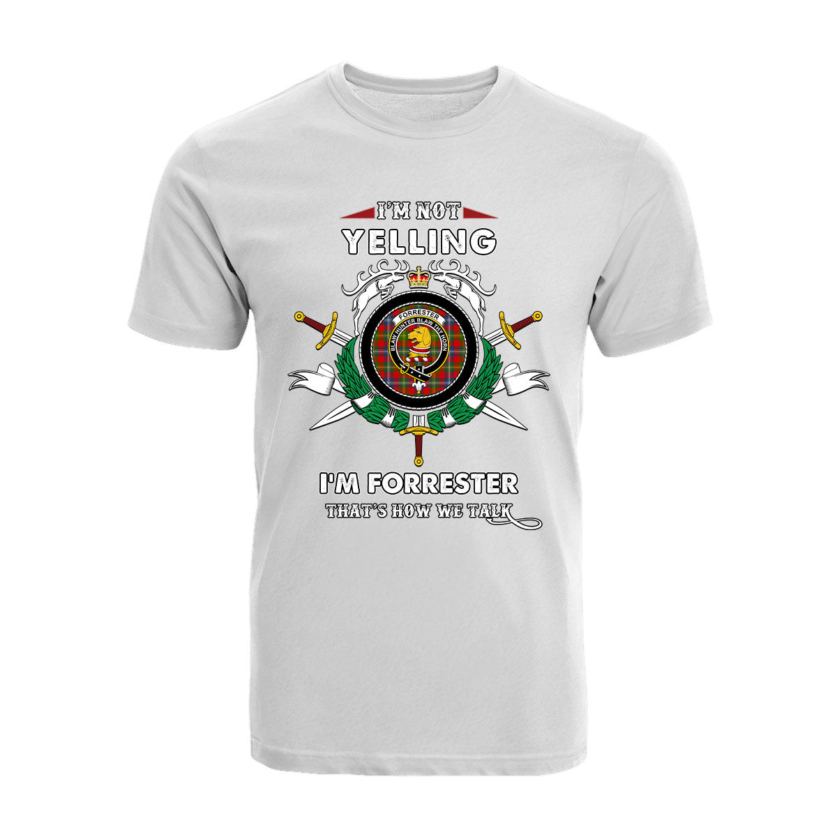 Forrester Tartan Crest T-shirt - I'm not yelling style