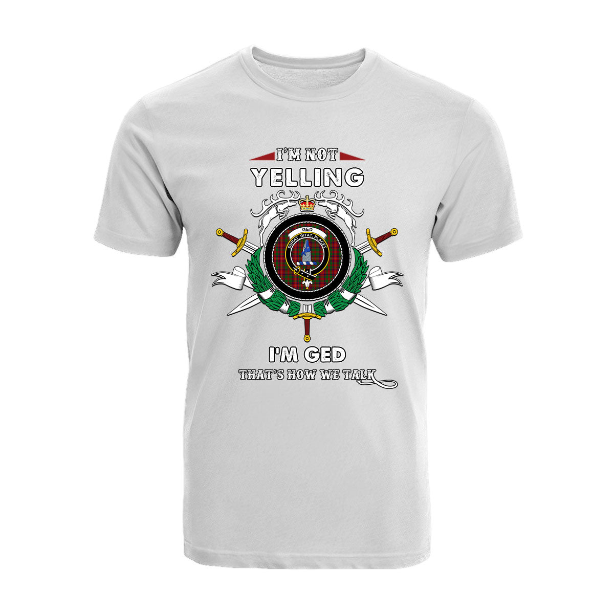 Ged Tartan Crest T-shirt - I'm not yelling style