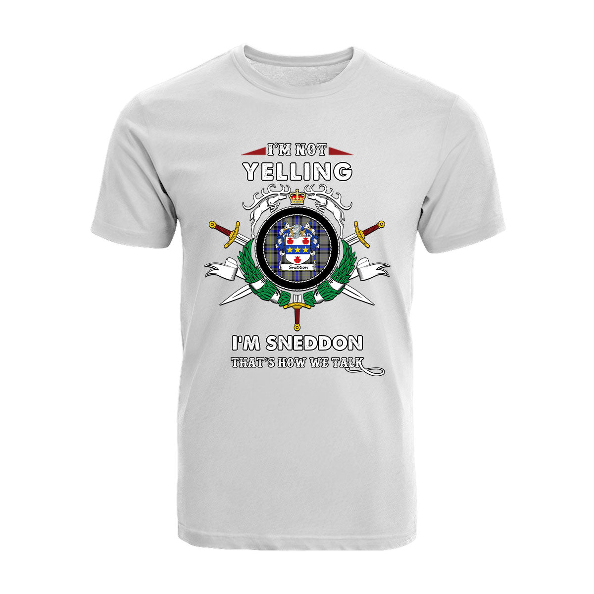 Sneddon Tartan Crest T-shirt - I'm not yelling style