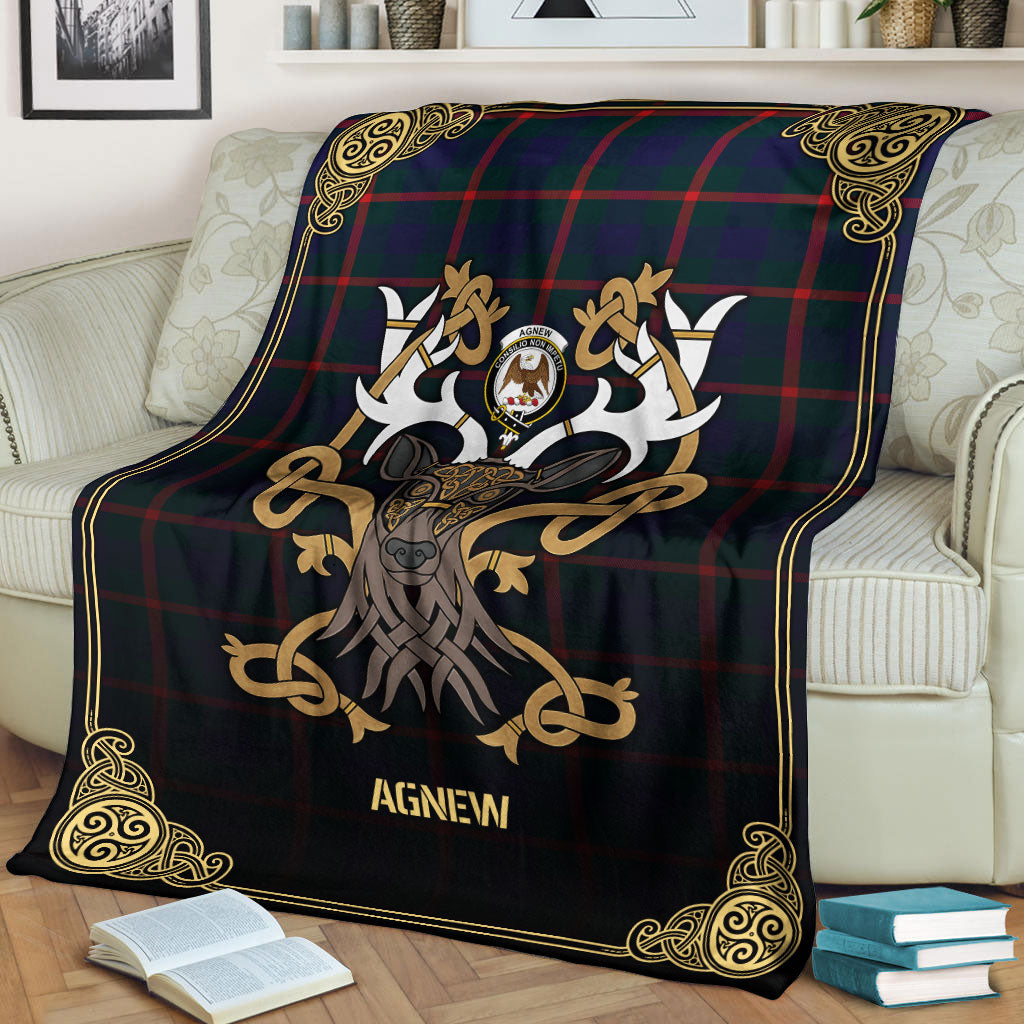 Agnew Modern Tartan Crest Premium Blanket - Celtic Stag style