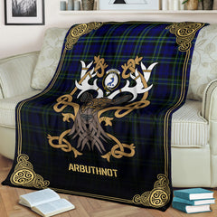 Arbuthnot Modern Tartan Crest Premium Blanket - Celtic Stag style