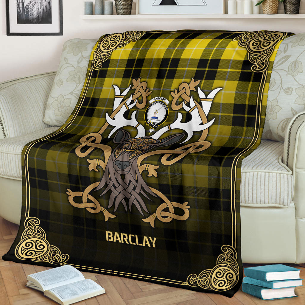 Barclay Dress Modern Tartan Crest Premium Blanket - Celtic Stag style
