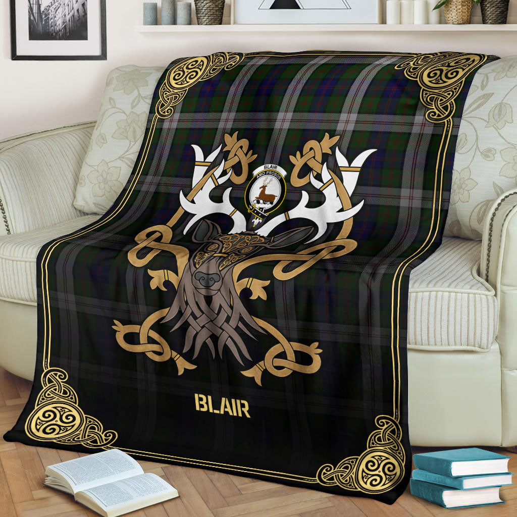 Blair Dress Tartan Crest Premium Blanket - Celtic Stag style