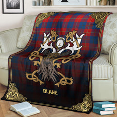 Blane Tartan Crest Premium Blanket - Celtic Stag style