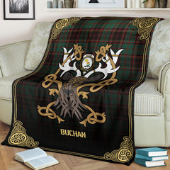 Buchan Ancient Tartan Crest Premium Blanket - Celtic Stag style