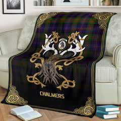 Chalmers Tartan Crest Premium Blanket - Celtic Stag style