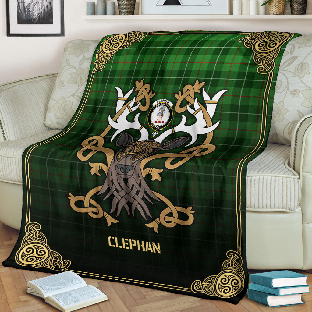 Clephan (or Clephane) Tartan Crest Premium Blanket - Celtic Stag style
