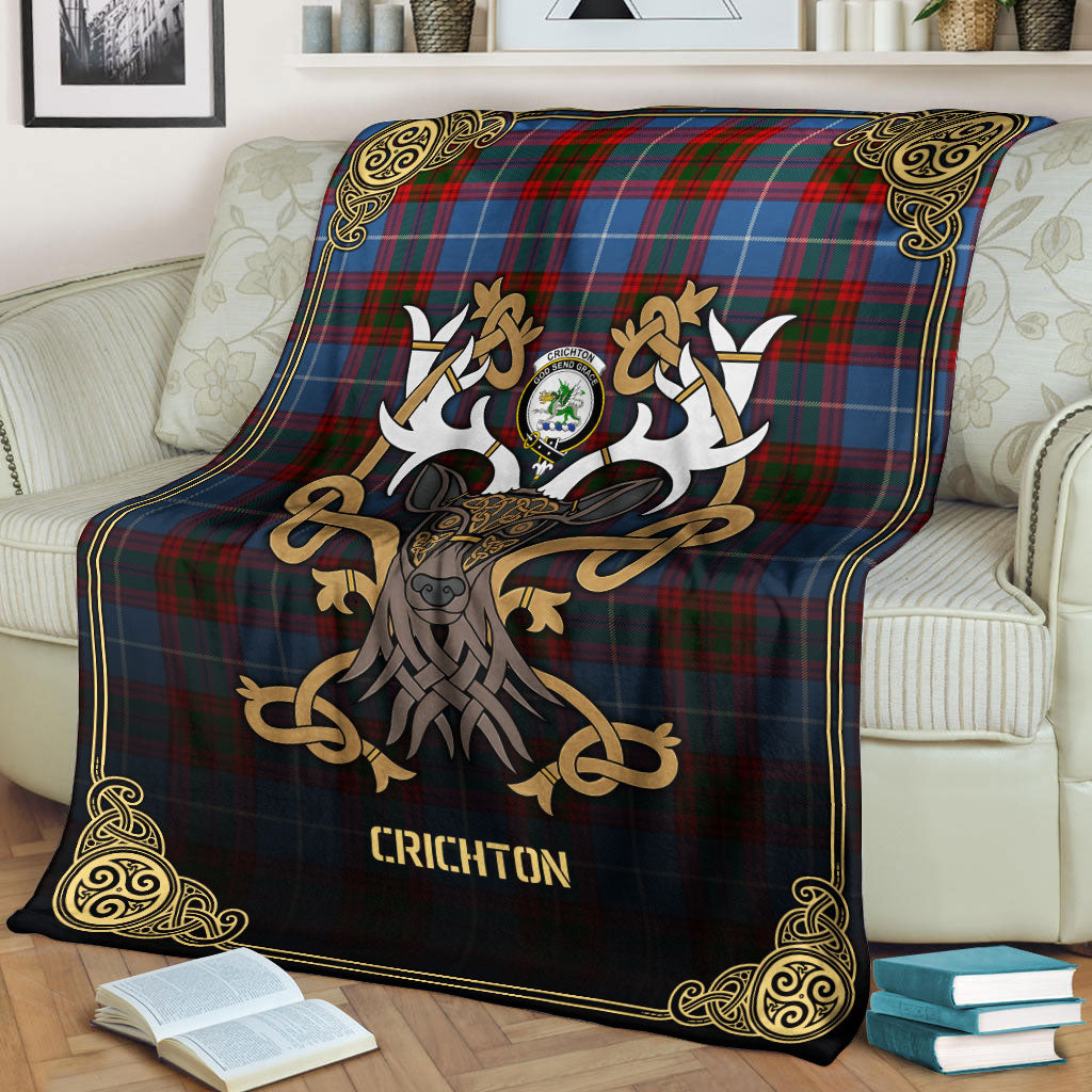 Crichton Tartan Crest Premium Blanket - Celtic Stag style