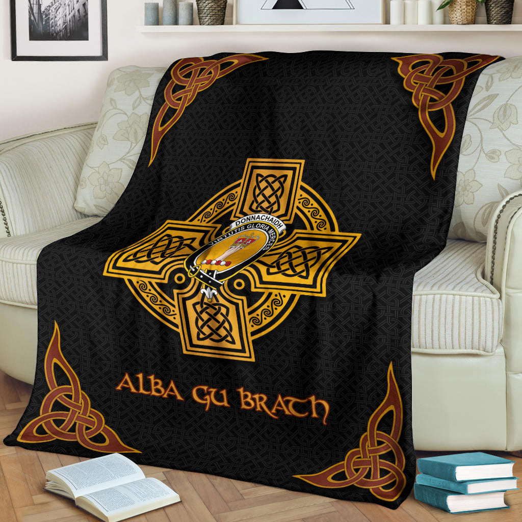 Donnachaidh Crest Premium Blanket - Black Celtic Cross Style