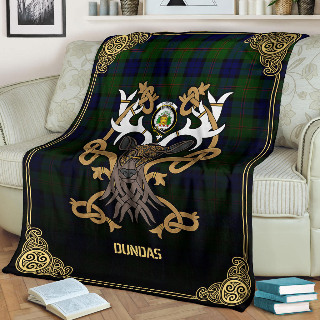 Dundas Modern Tartan Crest Premium Blanket - Celtic Stag style